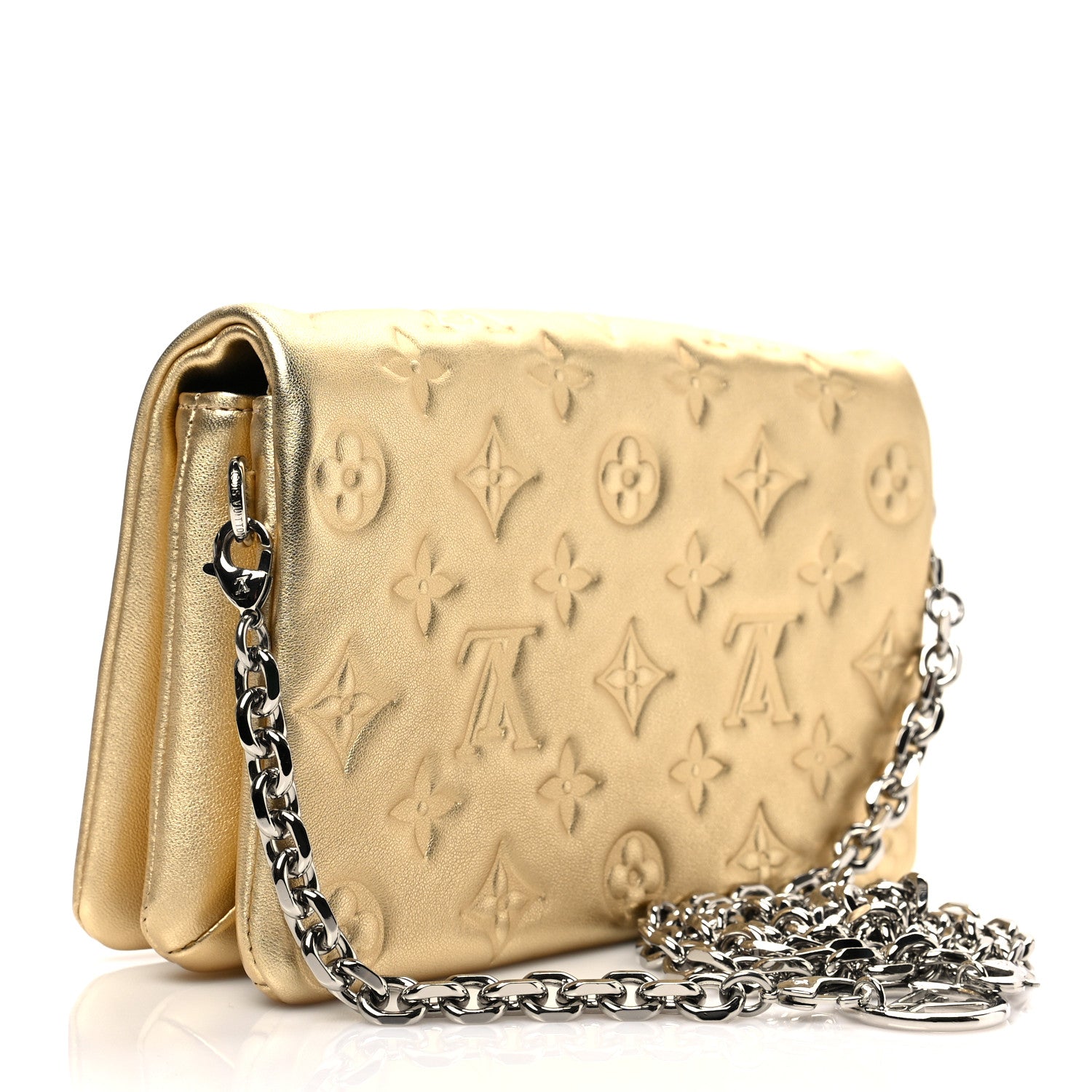 Louis Vuitton Metallic Lambskin Embossed Monogram Pochette Coussin Gold 3 of 7
