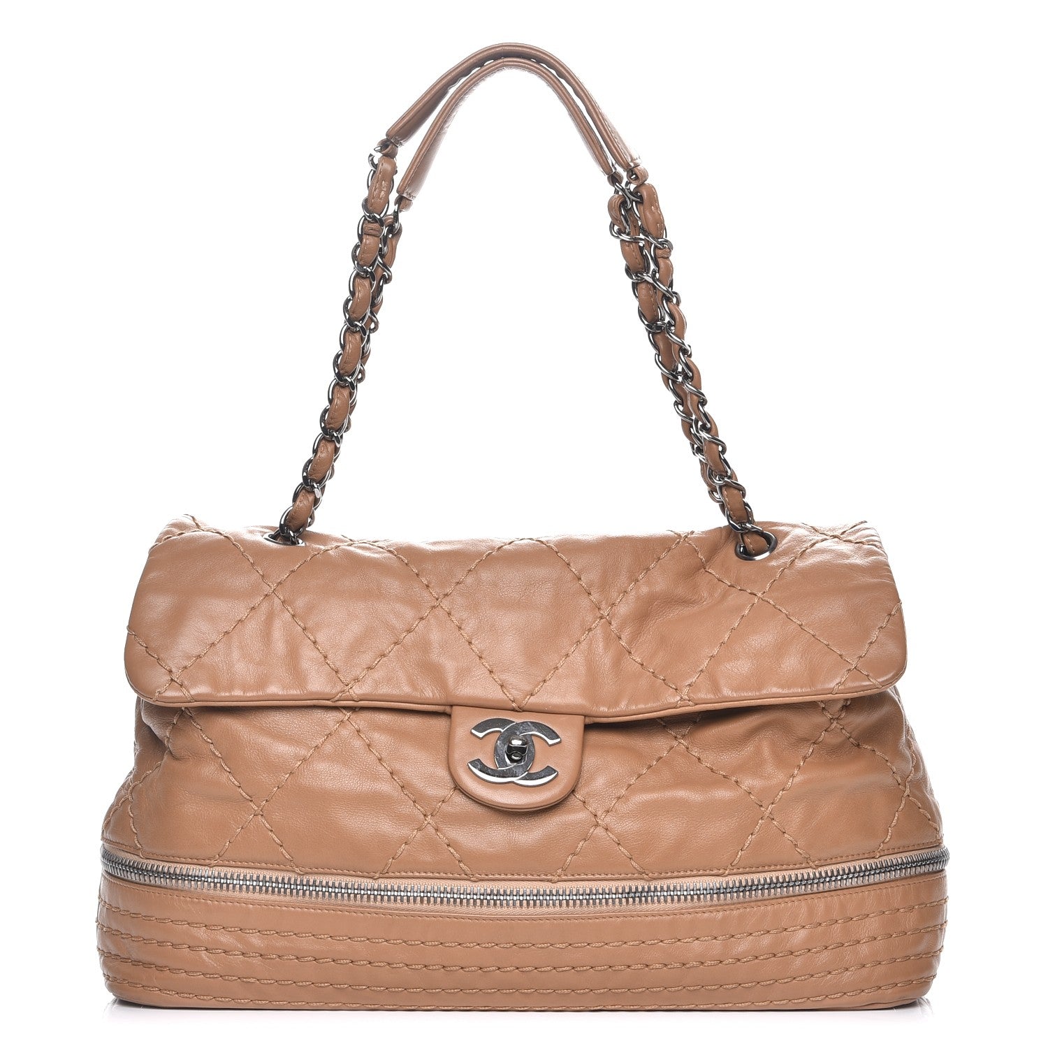 Chanel Calfskin Large Expandable Flap Bag Dark Beige 1 of 14