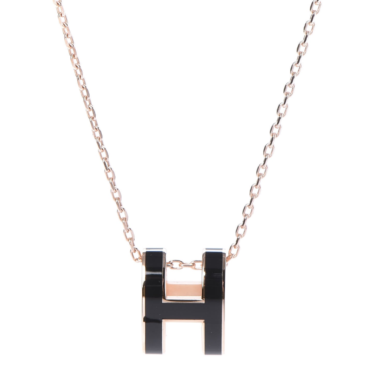 Lacquered Rose Gold Pop H Pendant Necklace Black
