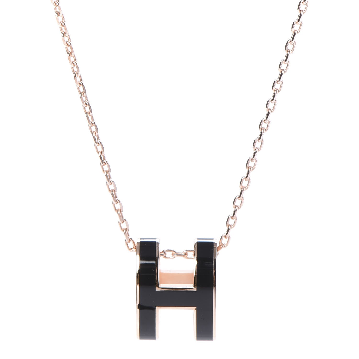 Hermes Lacquered Rose Gold Pop H Pendant Necklace Black 4 of 6