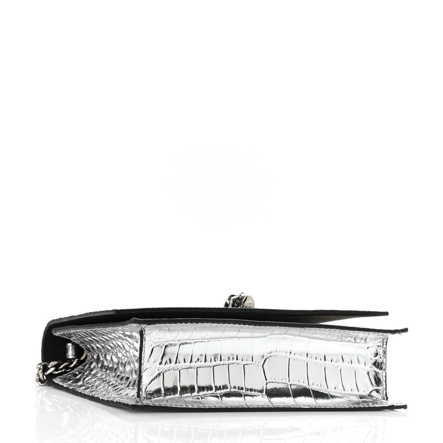 Alexander McQueen Metallic Calfskin Crocodile Embossed Skull Mini Shoulder Bag Silver 4 of 10