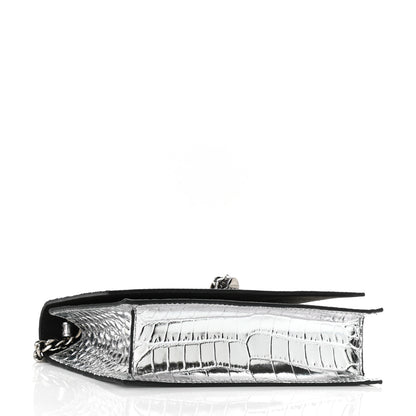 Alexander McQueen Metallic Calfskin Crocodile Embossed Skull Mini Shoulder Bag Silver 4 of 10