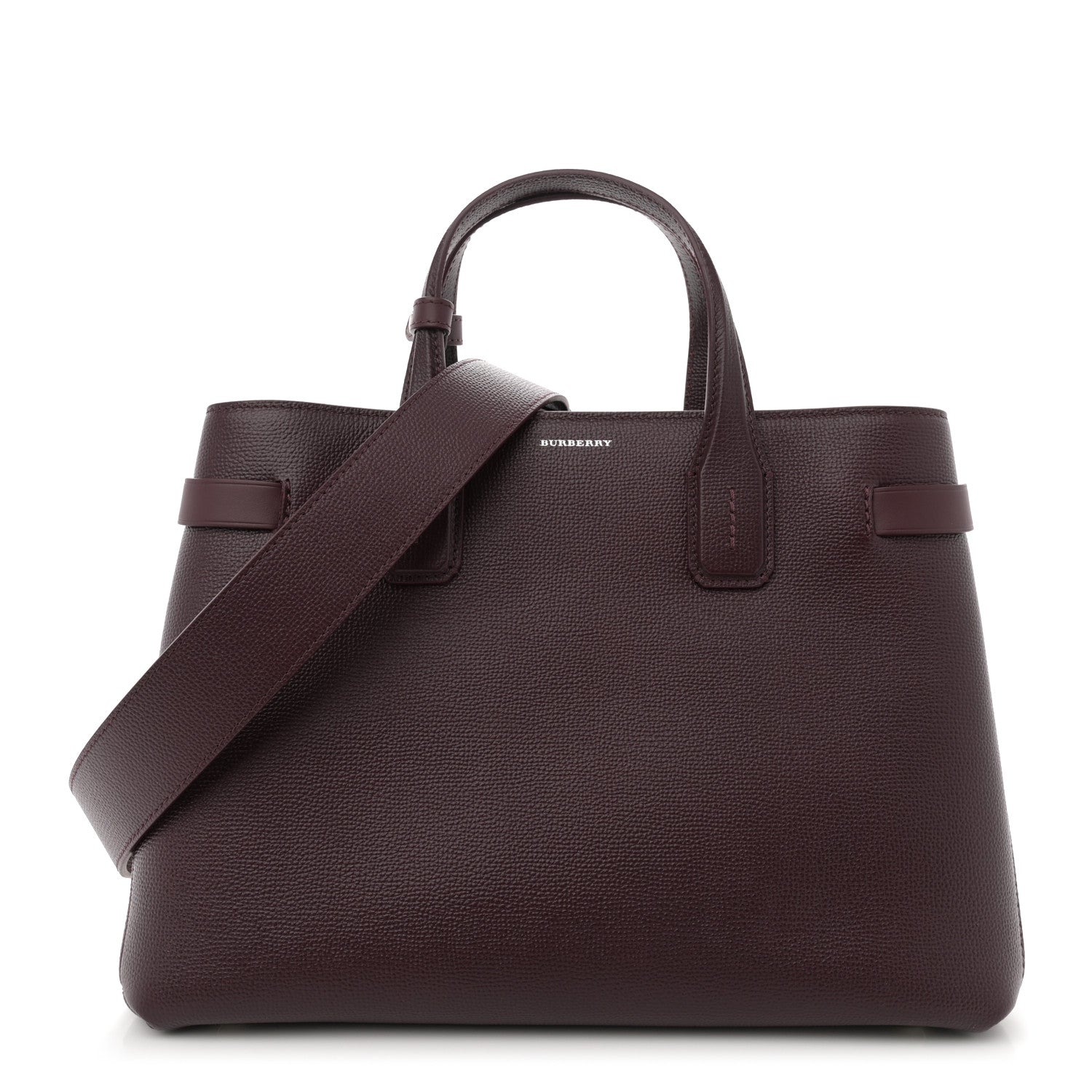 Burberry Grainy Calfskin House Check Medium Banner Tote Mahogany Red 1 of 9
