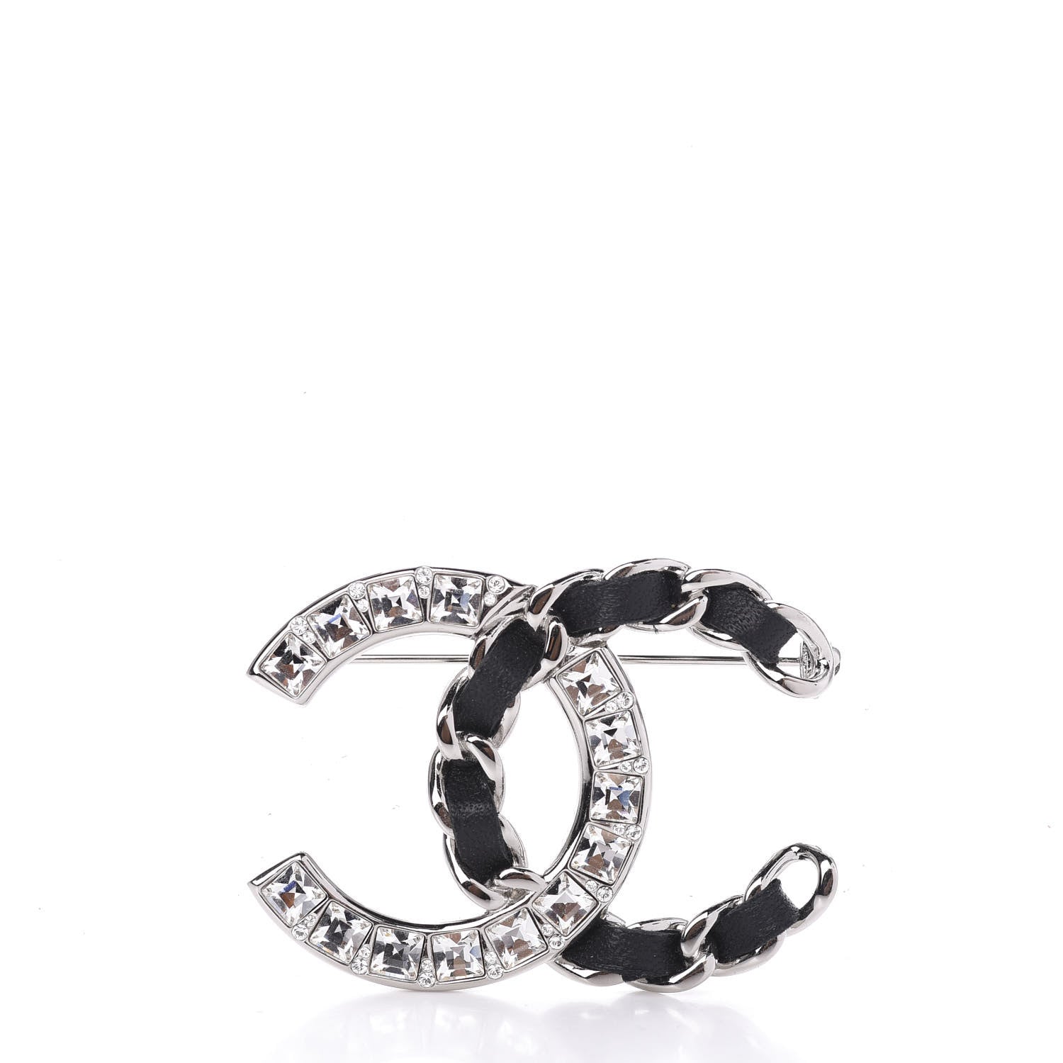 Chanel Lambskin Baguette Crystal CC Chain Brooch Black Silver 1 of 4