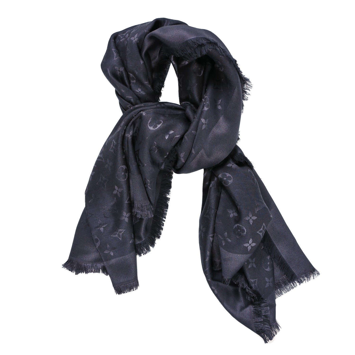 Louis Vuitton Silk Lurex Wool Monogram Shine Shawl Charcoal Grey 1 of 5