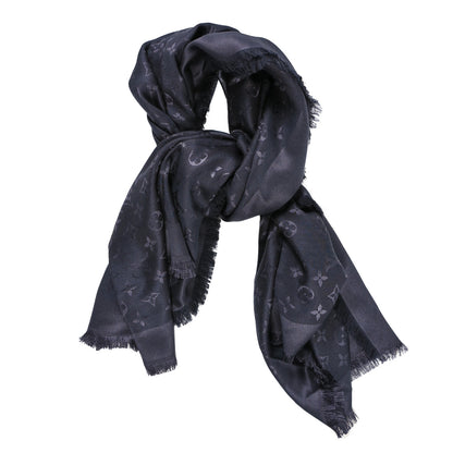 Louis Vuitton Silk Lurex Wool Monogram Shine Shawl Charcoal Grey 1 of 5