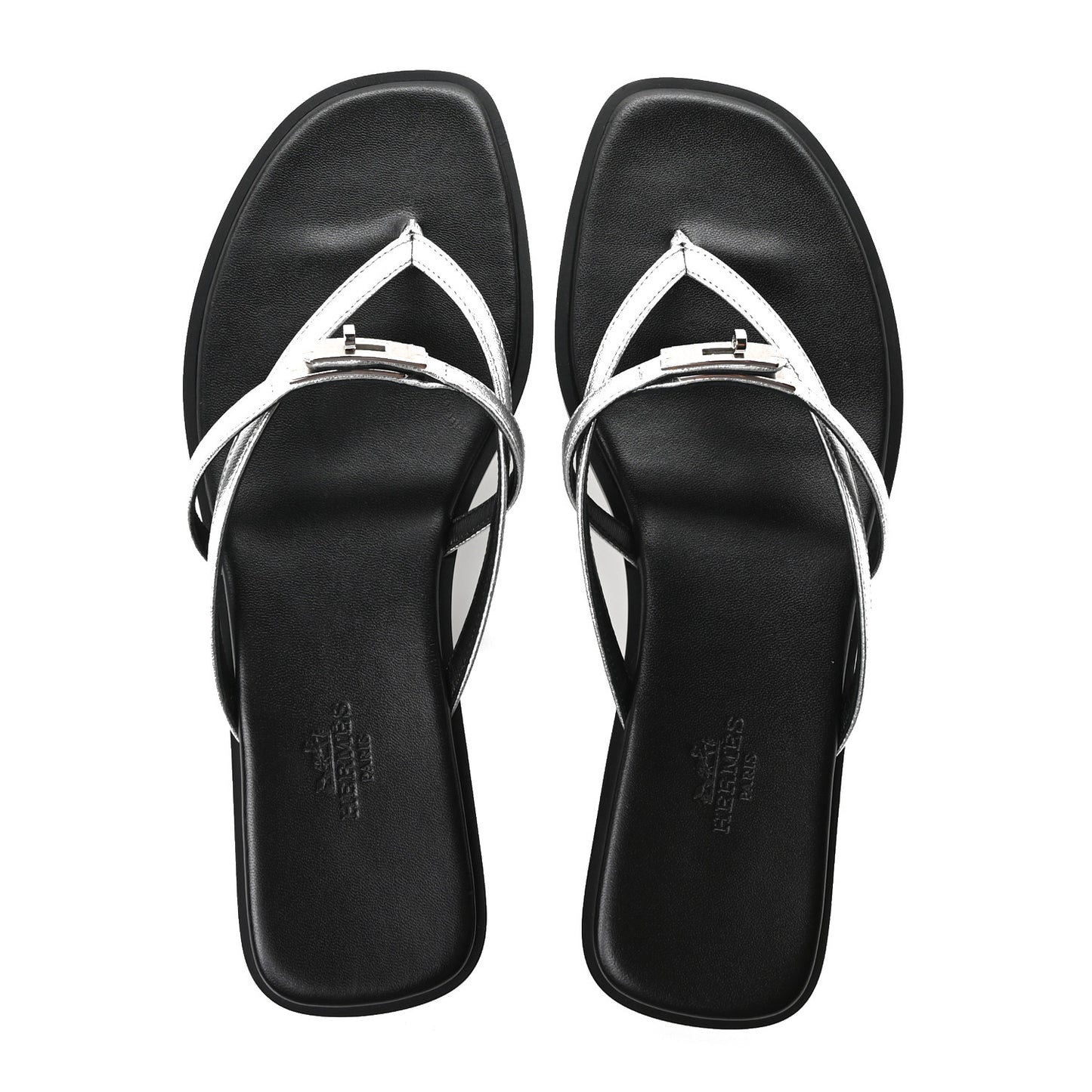 Metallic Goatskin Miss Sandals 38 Gris Argente