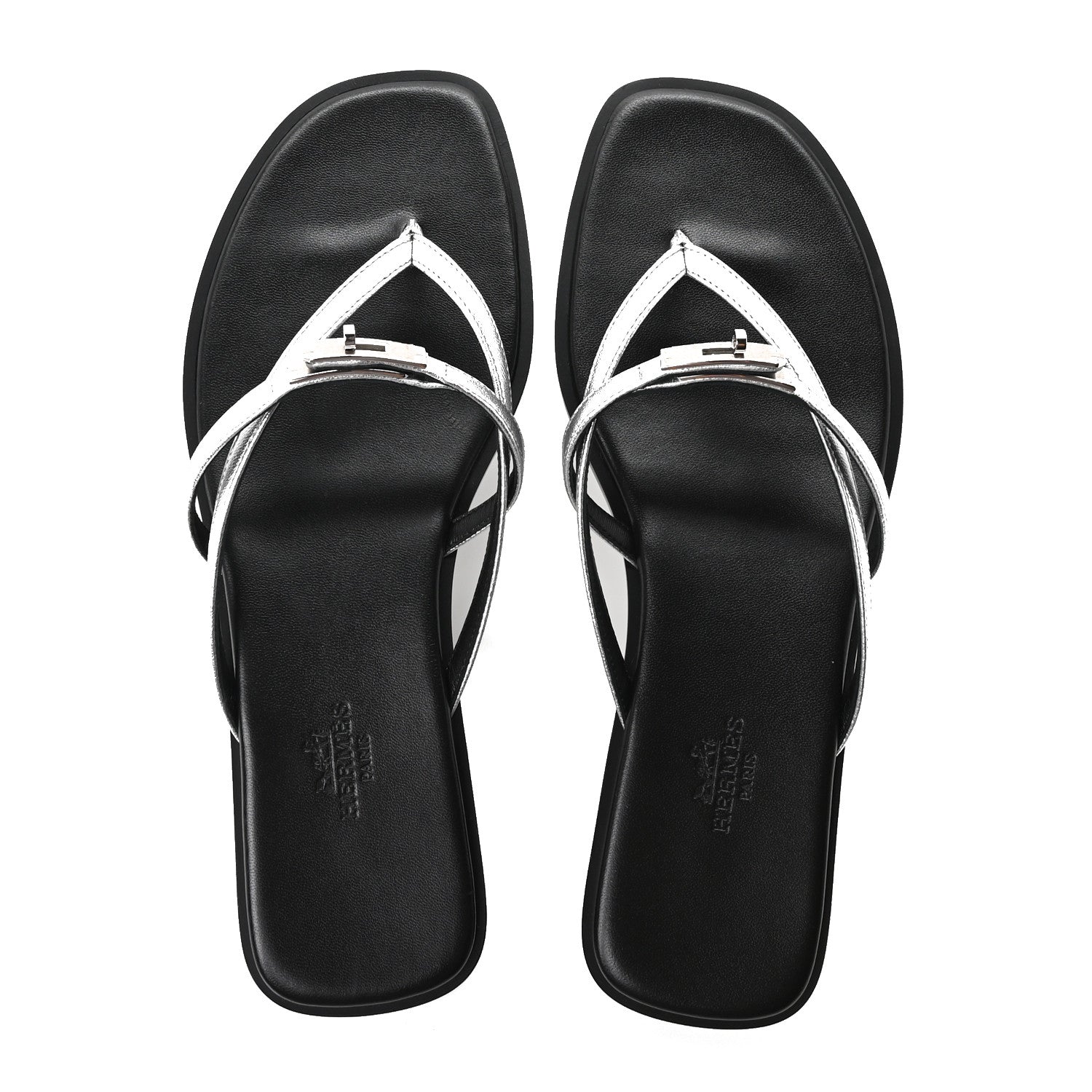 Hermes Metallic Goatskin Miss Sandals 38 Gris Argente 2 of 9