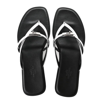 Hermes Metallic Goatskin Miss Sandals 38 Gris Argente 2 of 9