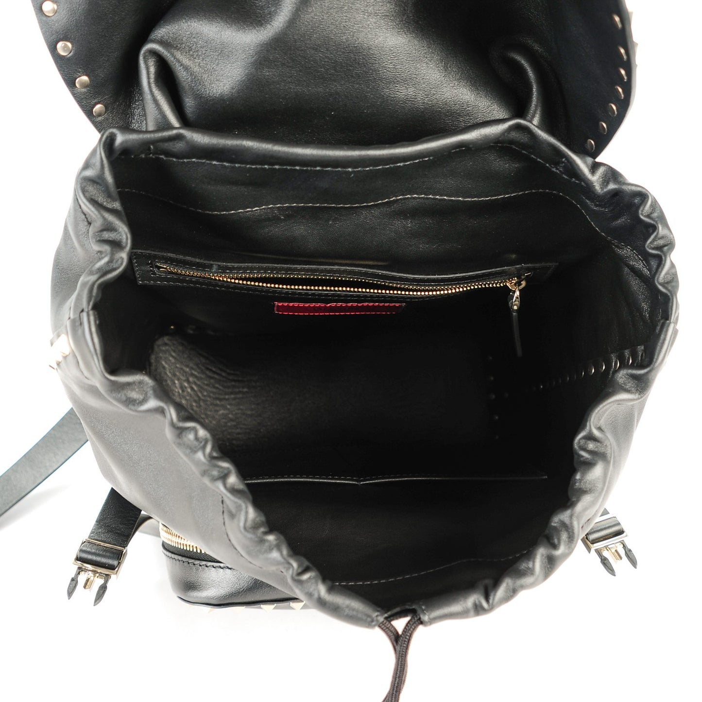 Smooth Calfskin Rockstud Double Buckle Backpack Black