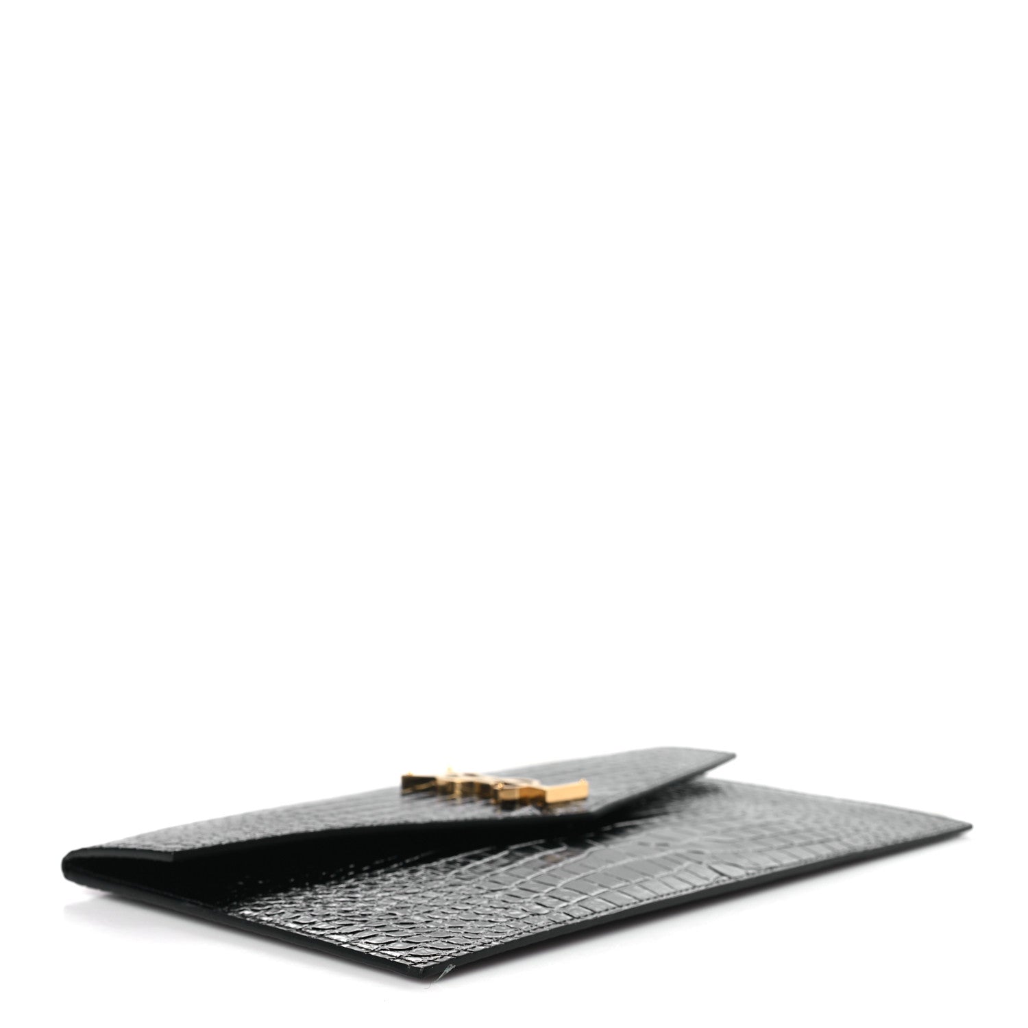 Saint Laurent Calfskin Crocodile Embossed Uptown Monogram Clutch Black 4 of 7