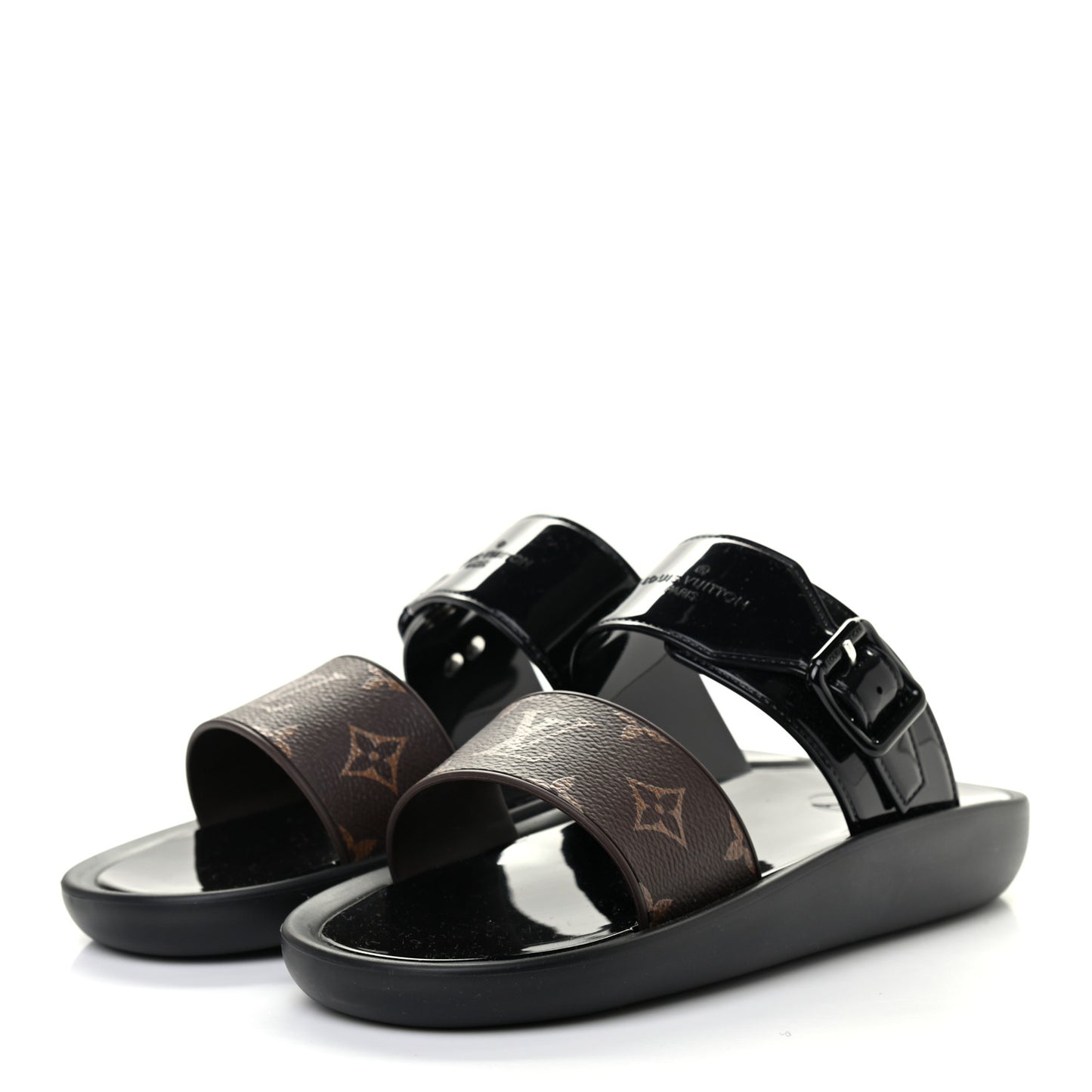 Monogram Sunbath Flat Mule Sandals 38 Black