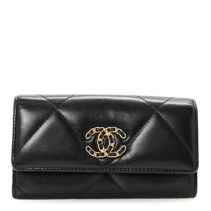 Chanel Shiny Goatskin Quilted Chanel 19 Flap Wallet Black 1 of 9