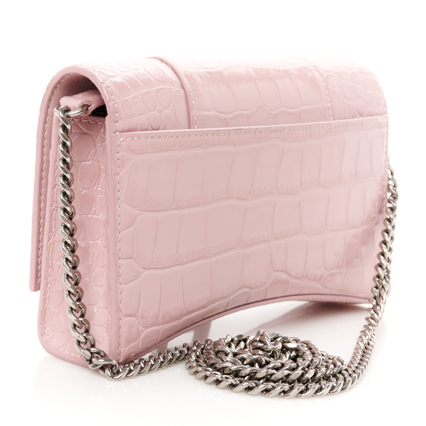 Shiny Calfskin Crocodile Embossed Hourglass Chain Bag Powder Pink