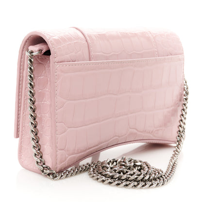 Balenciaga Shiny Calfskin Crocodile Embossed Hourglass Chain Bag Powder Pink 3 of 11