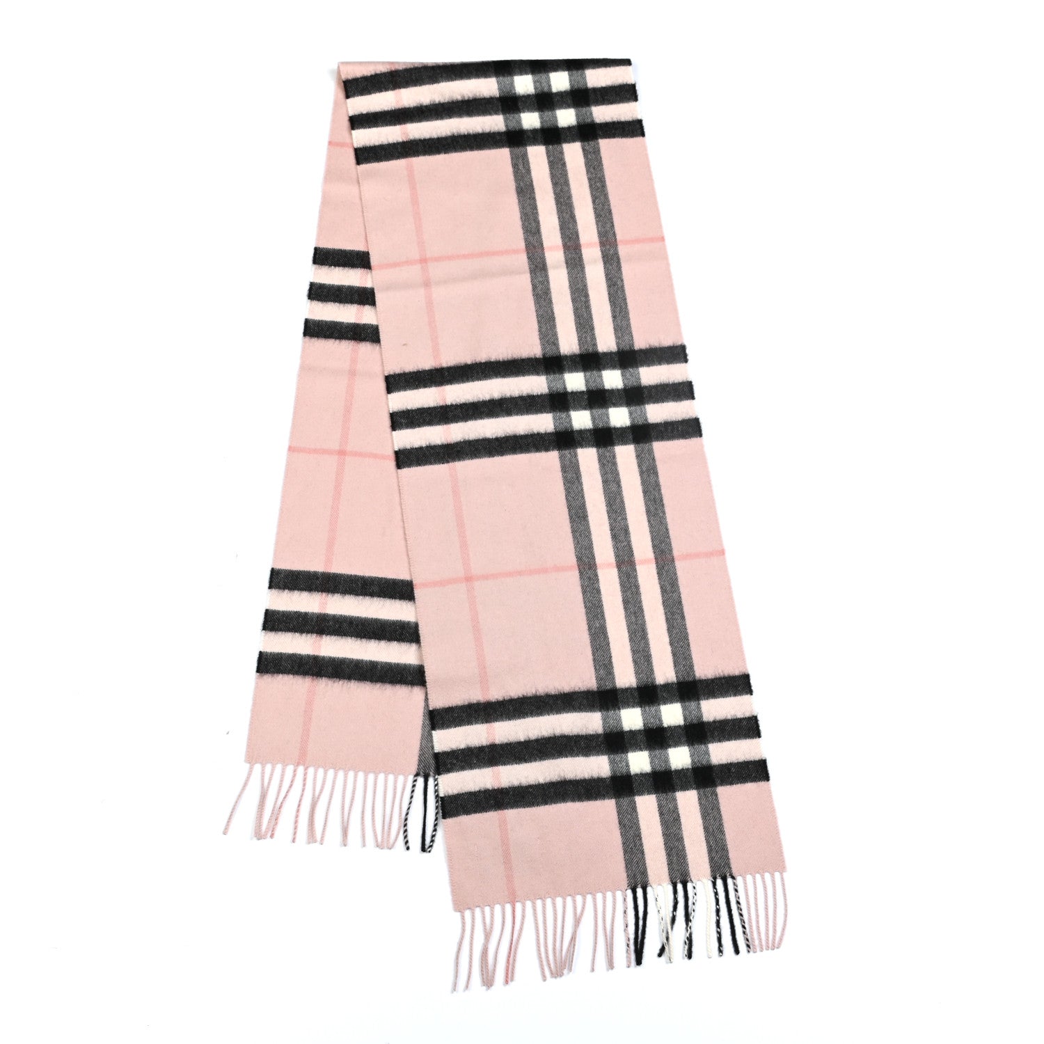 Burberry Cashmere Giant Heritage Check Fringe Scarf Ash Rose 2 of 4