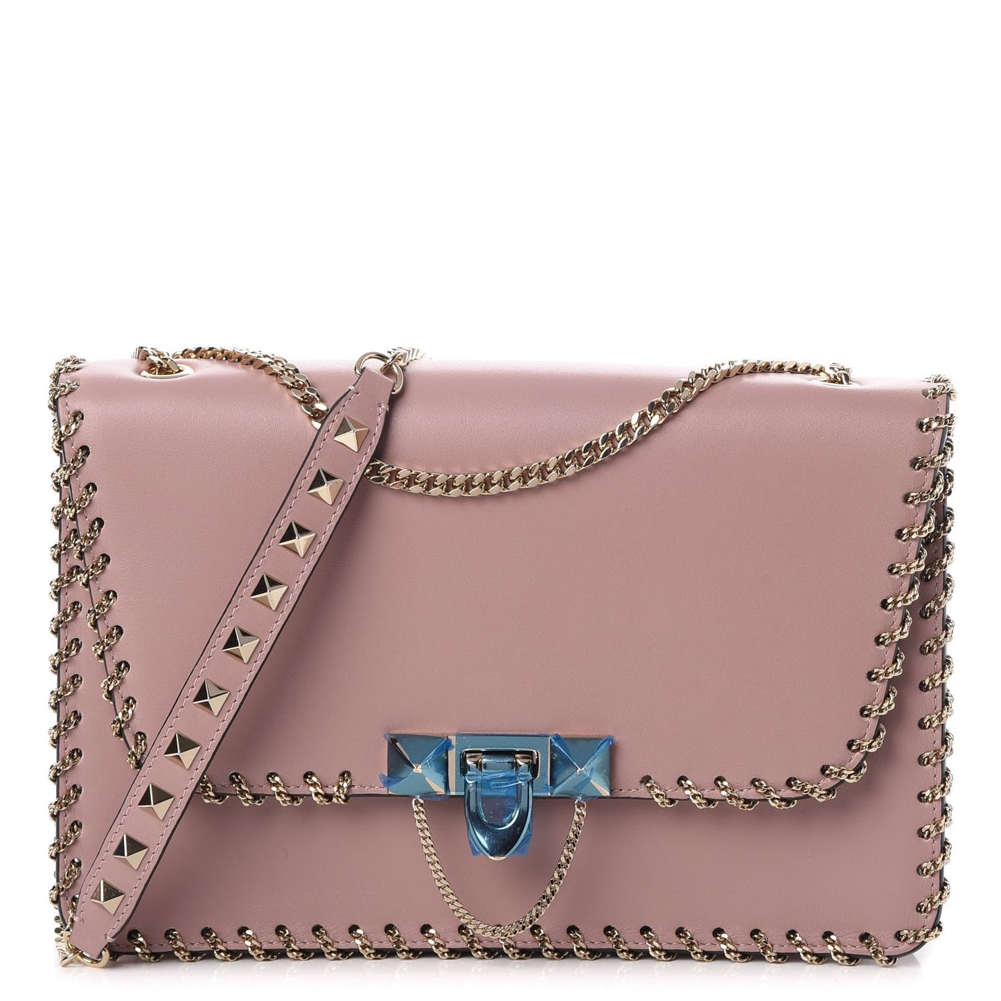 Vitello Groumette Small Rockstud Demilune Shoulder Bag Lipstick