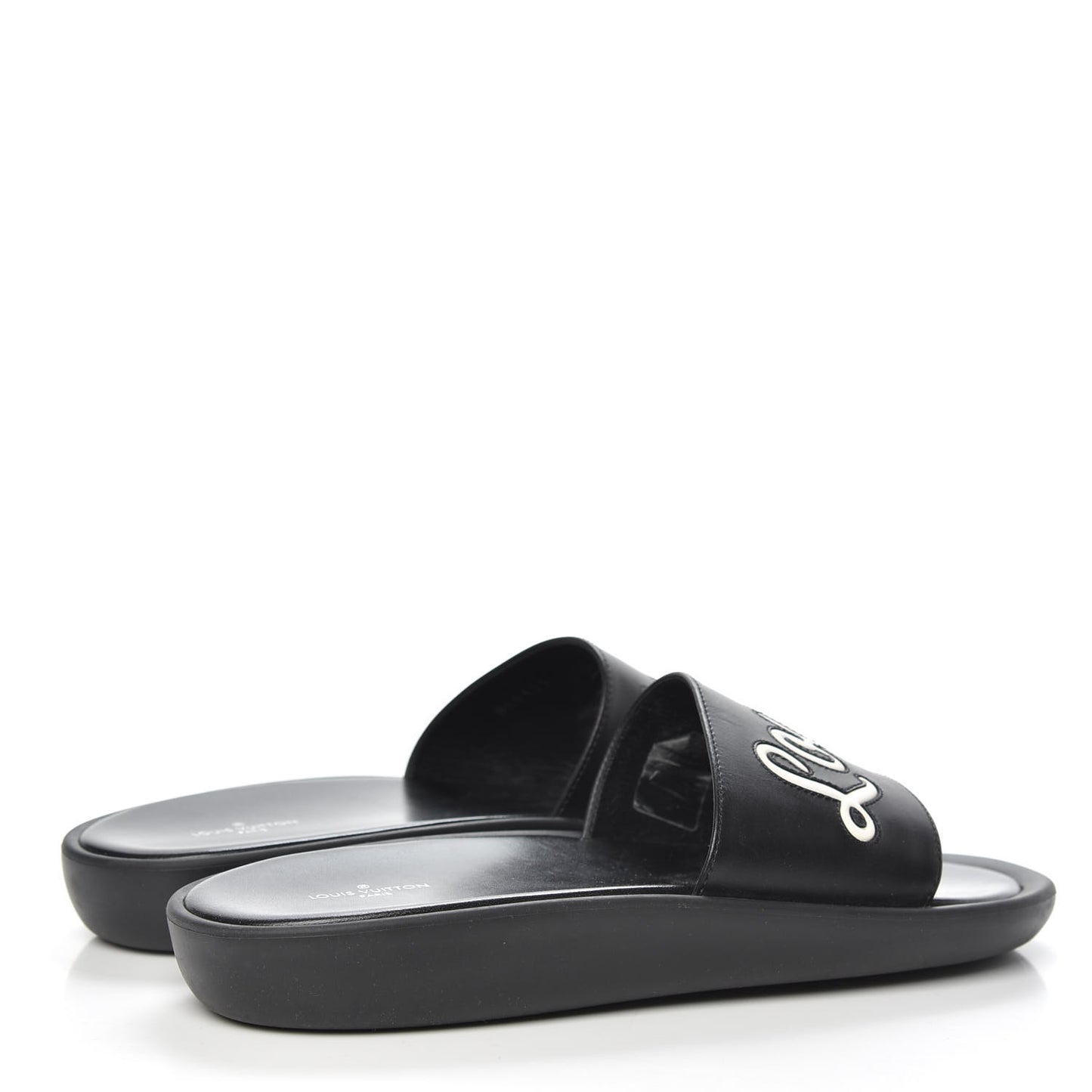 Calfskin Logo Sunbath Slide Sandals 38 Black