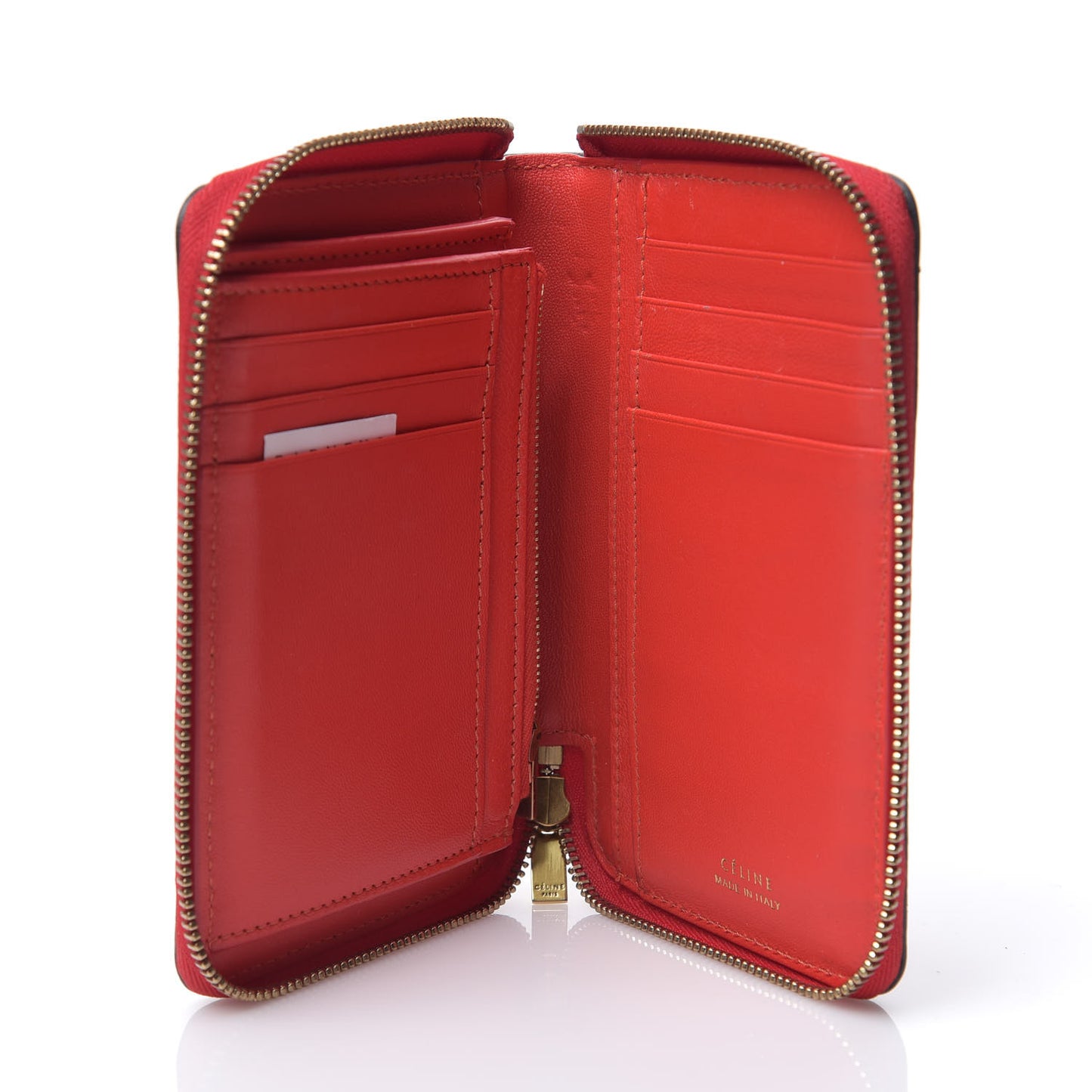 Drummed Calfskin Zip Around Multifunction Wallet Coquelicot