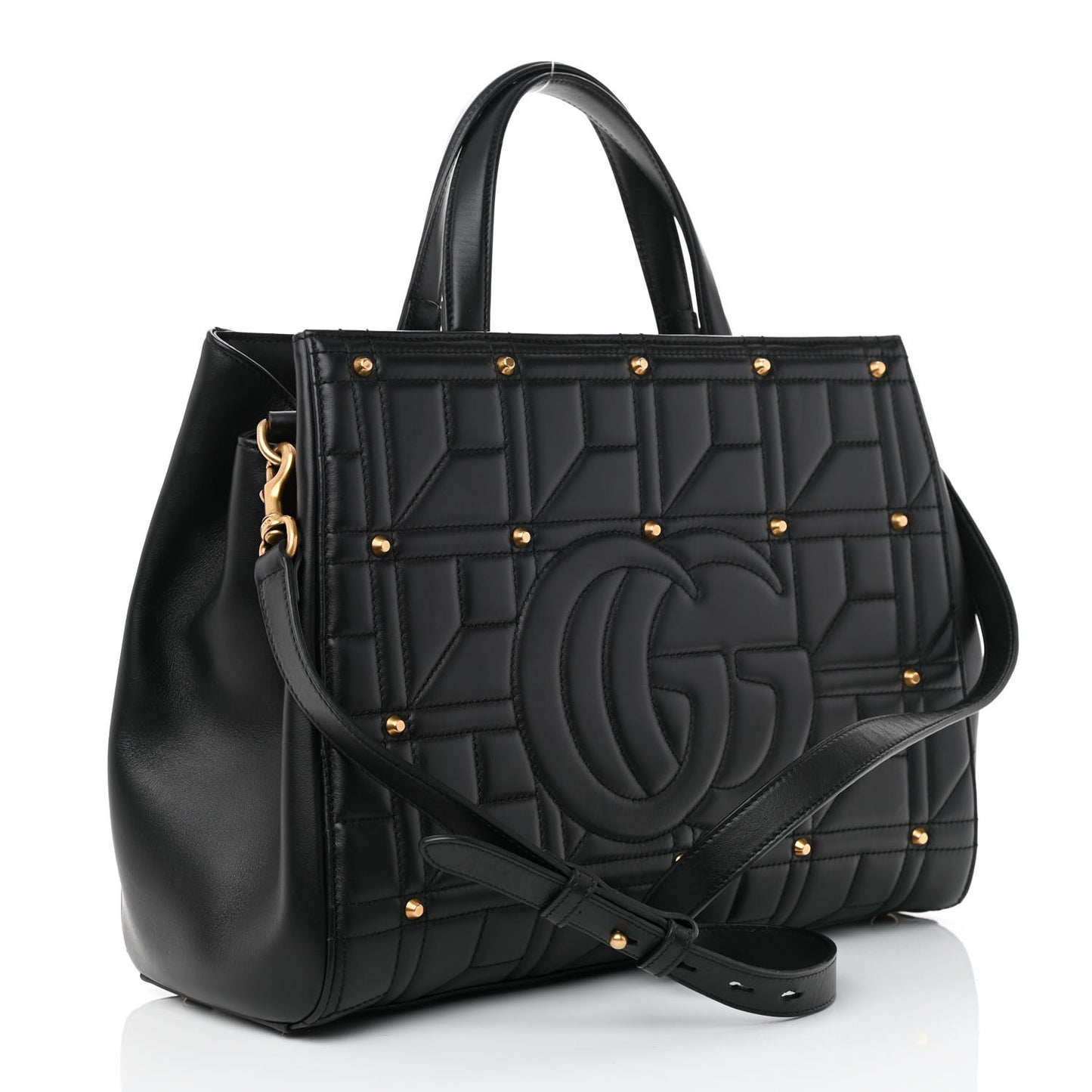 Calfskin Matelasse Studded Medium GG Marmont Tote Black