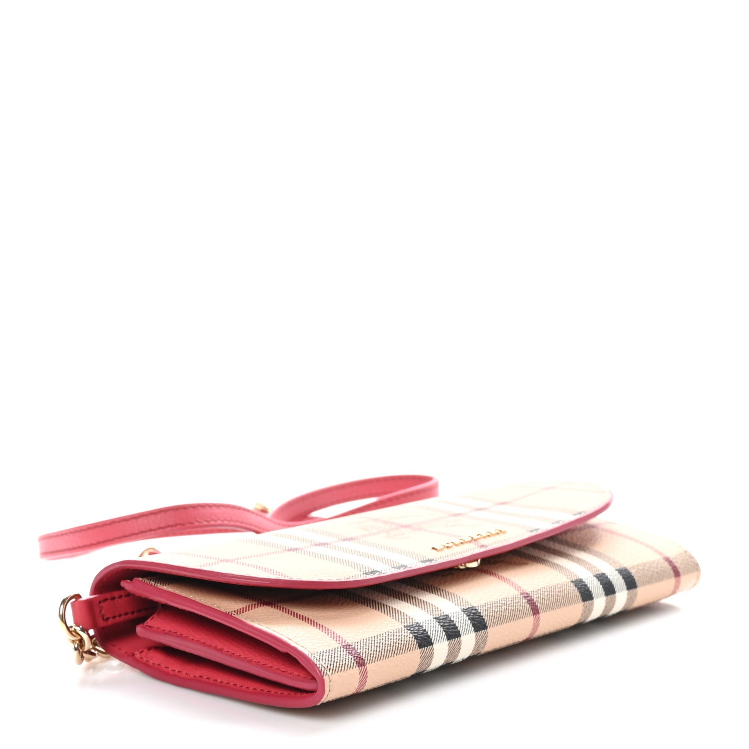 Burberry Haymarket Check Henley Wallet On Chain Coral Red 4 of 10