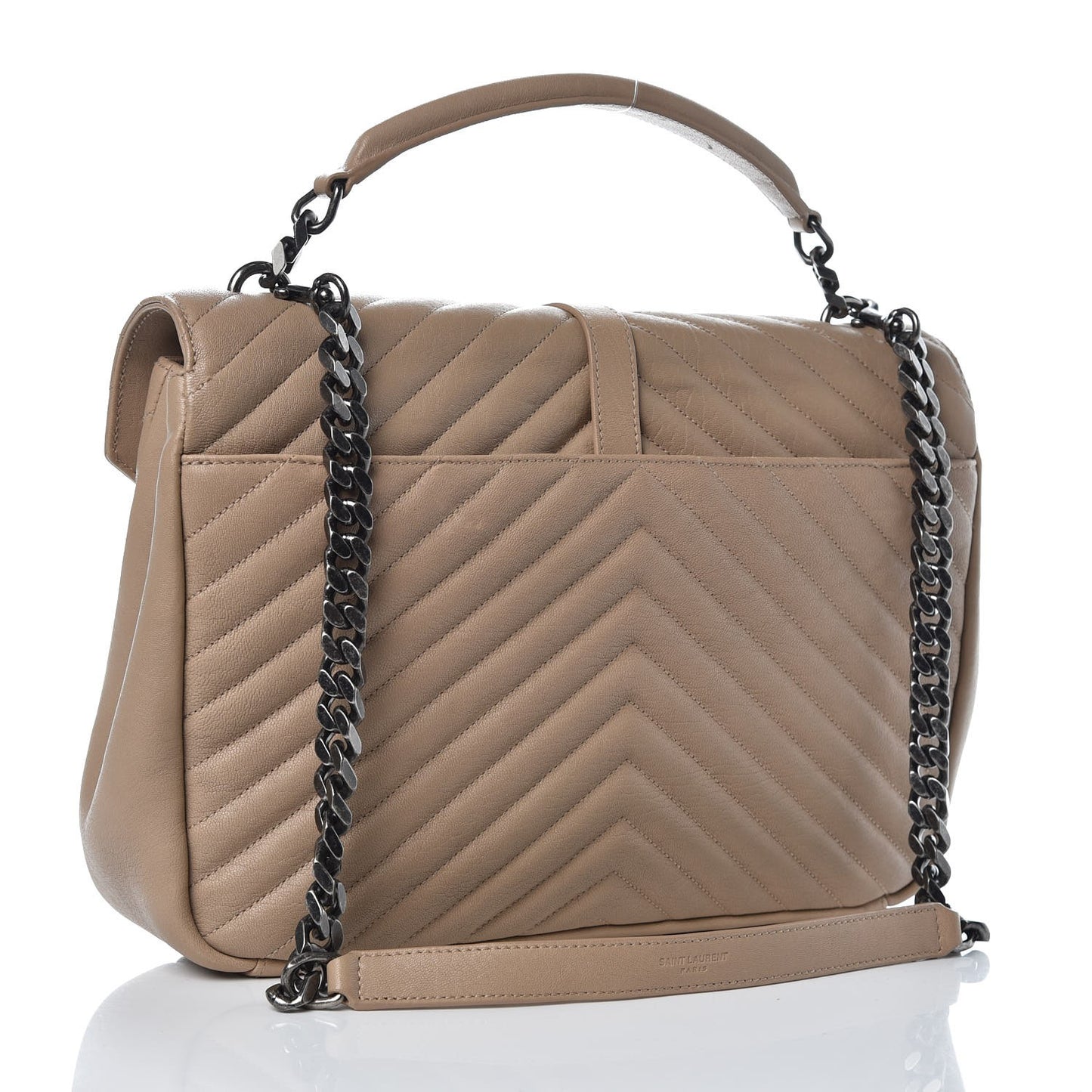 Sheepskin Matelasse Chevron Monogram Large College Satchel Beige