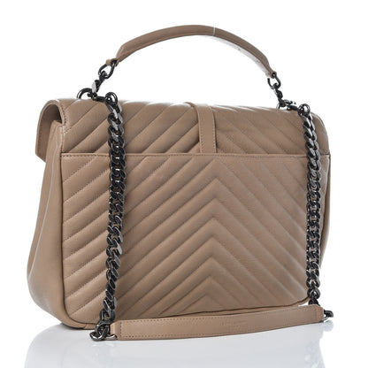 Saint Laurent Sheepskin Matelasse Chevron Monogram Large College Satchel Beige 3 of 15