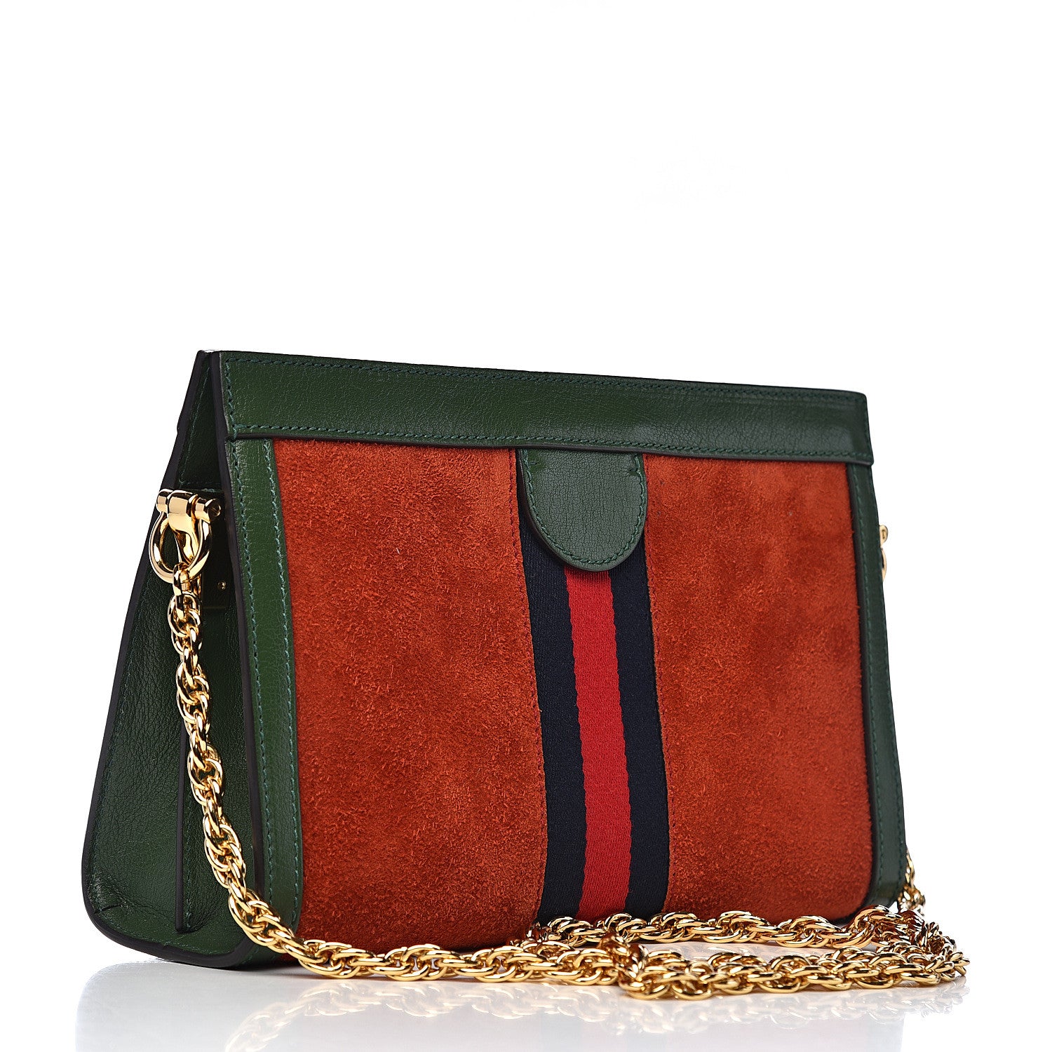 Gucci Suede Calfskin GG Web Small Ophidia Chain Shoulder Bag Brown Red Green 3 of 12