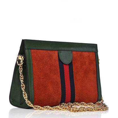 Gucci Suede Calfskin GG Web Small Ophidia Chain Shoulder Bag Brown Red Green 3 of 12