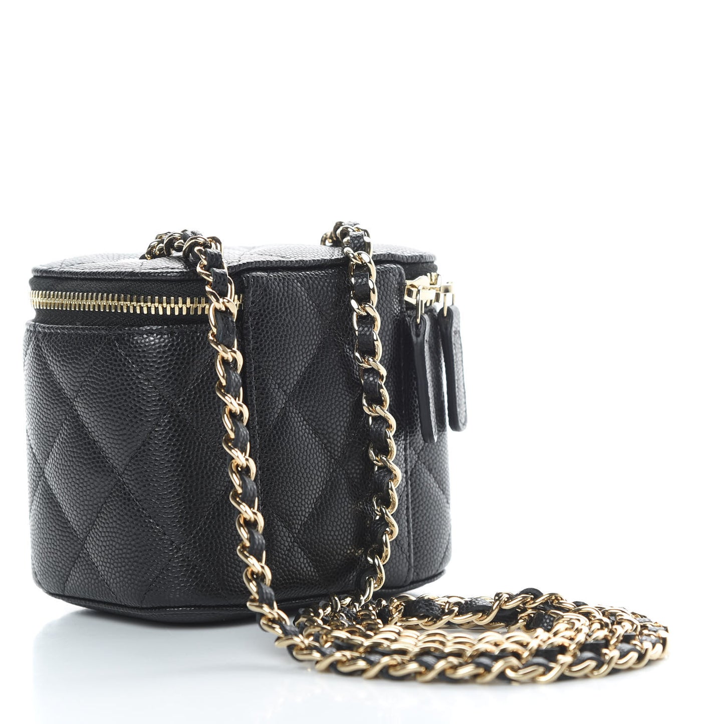 Caviar Quilted Mini Vanity Case With Chain Black