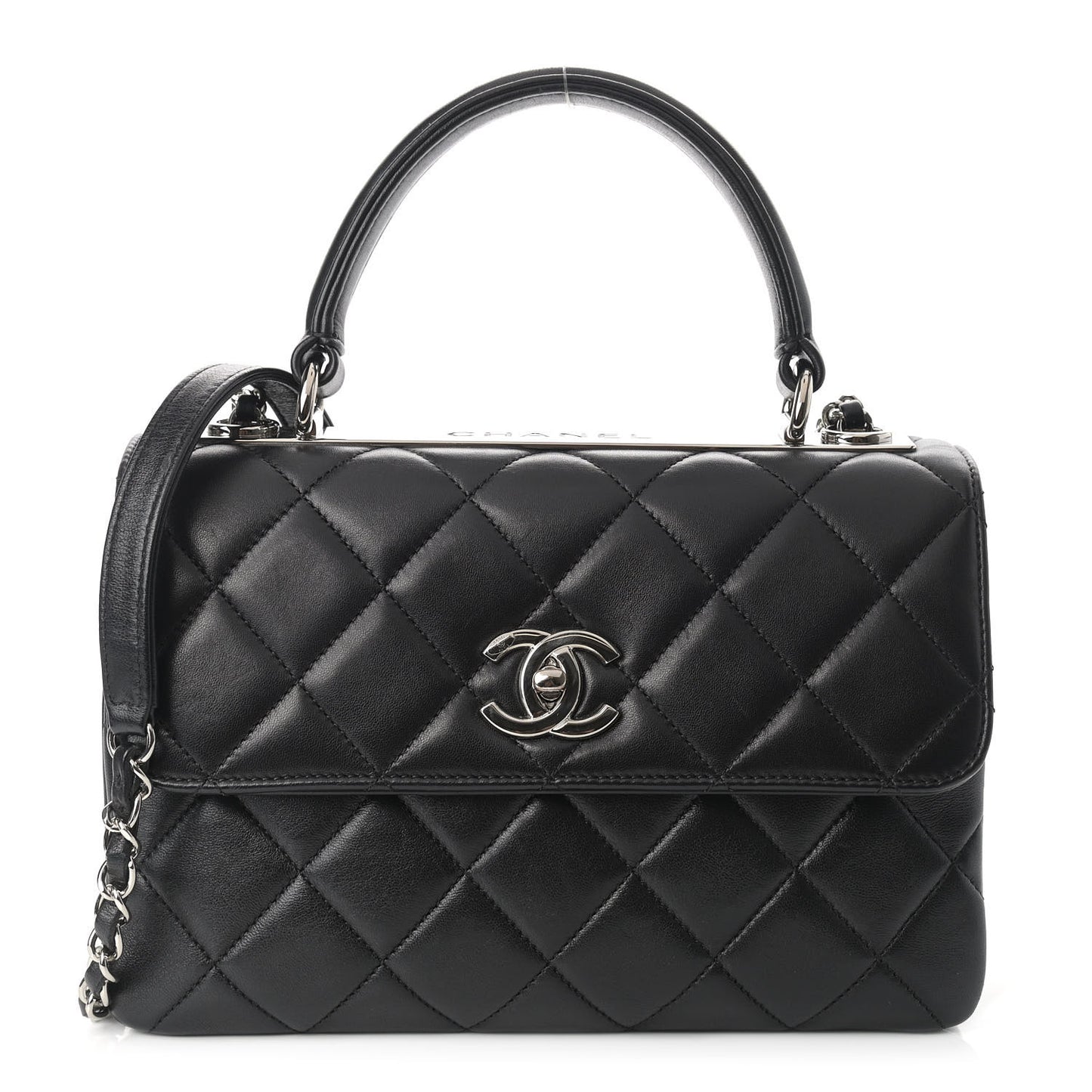 Lambskin Quilted Small Trendy CC Dual Handle Flap Bag Black