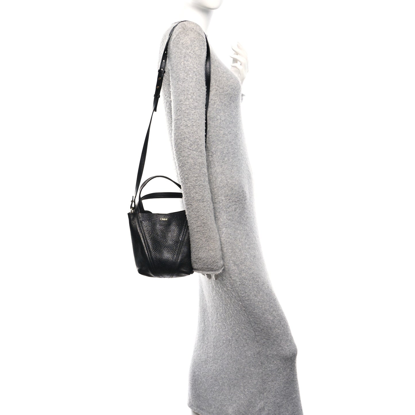 Grained Calfskin Small Spin Tote Black