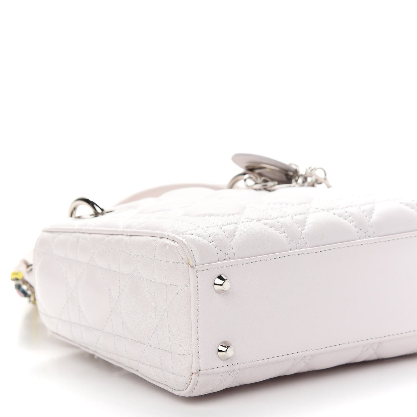 Lambskin Cannage Mini Lady Dior Crystal Strap Off White