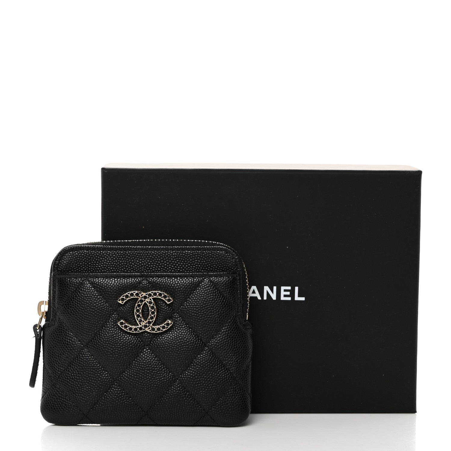 Chanel Caviar Quilted Crystal Zip Card Holder Wallet Black 8 of 8