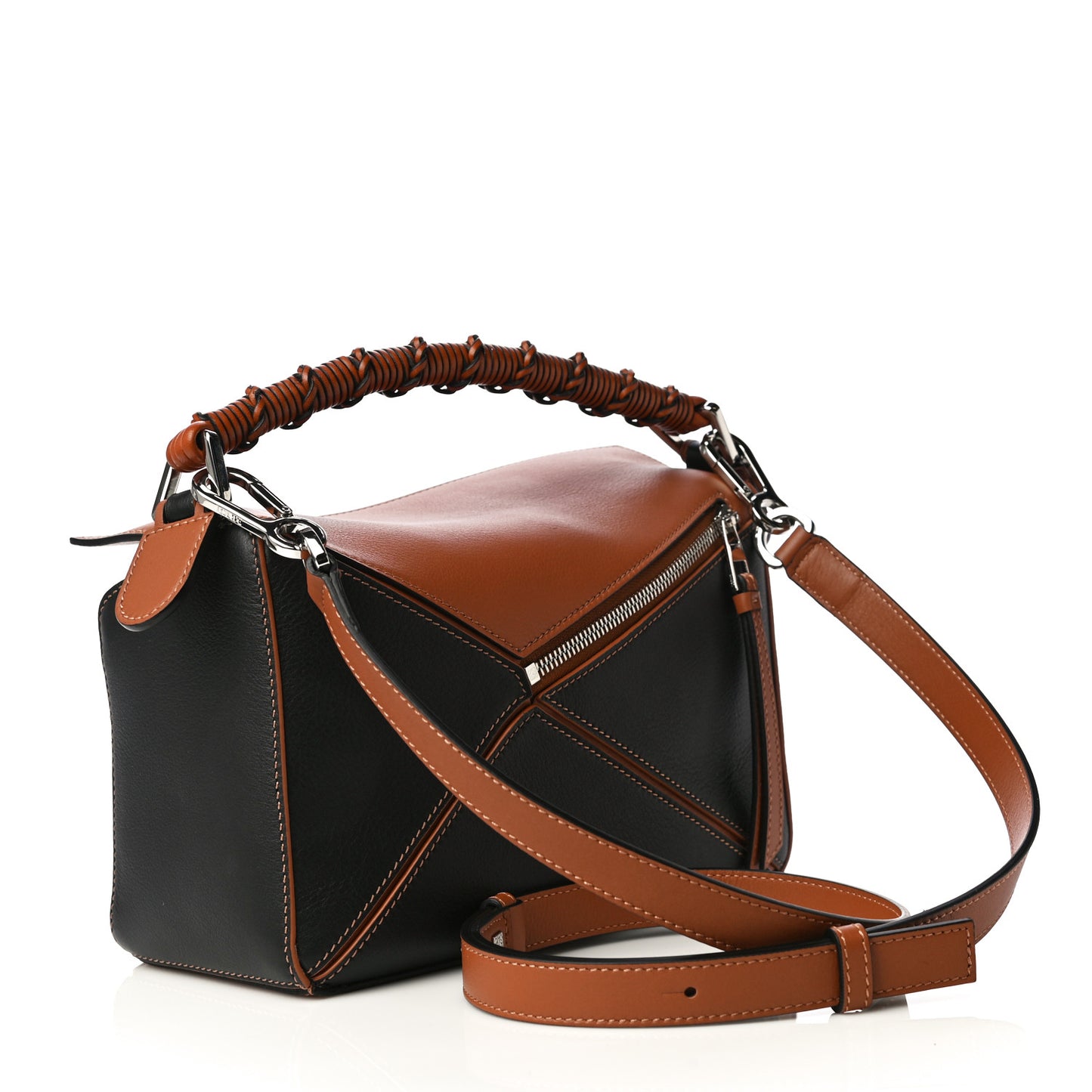 Calfskin Small Craft Puzzle Bag Tan Black