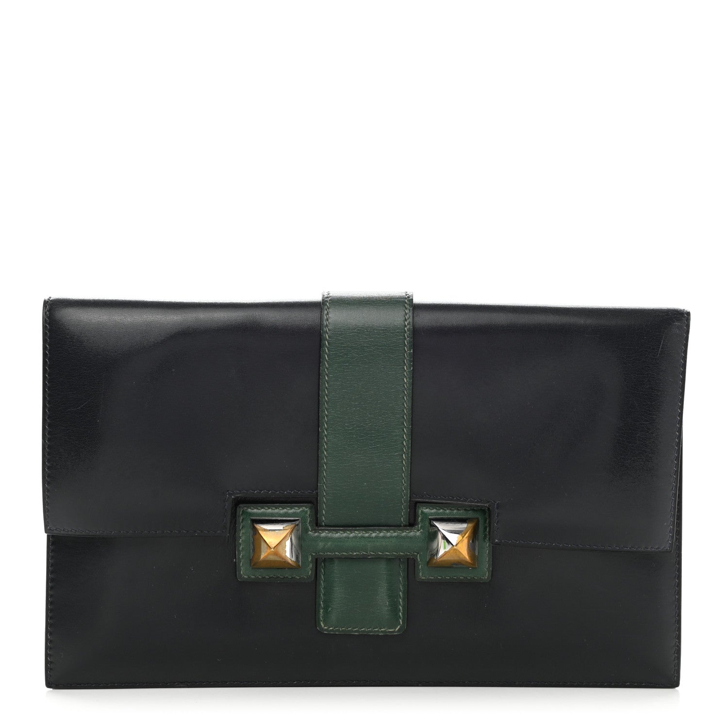 Hermes Box Medor Clutch 23 Bleu Indigo Vert Bengale 1 of 10