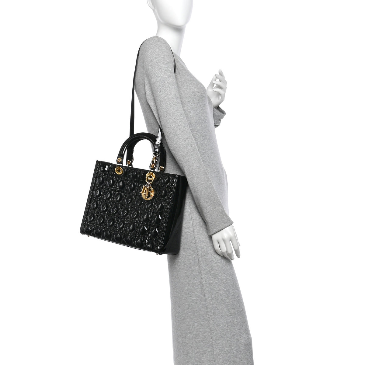 Patent Cannage Large Lady Dior Black