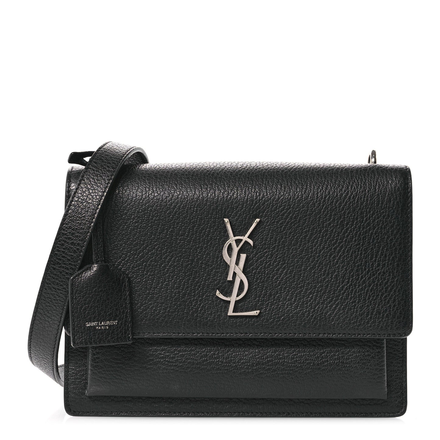 Grained Calfskin Medium Monogram Sunset Satchel Black