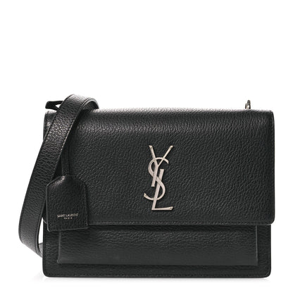 Saint Laurent Grained Calfskin Medium Monogram Sunset Satchel Black 1 of 14