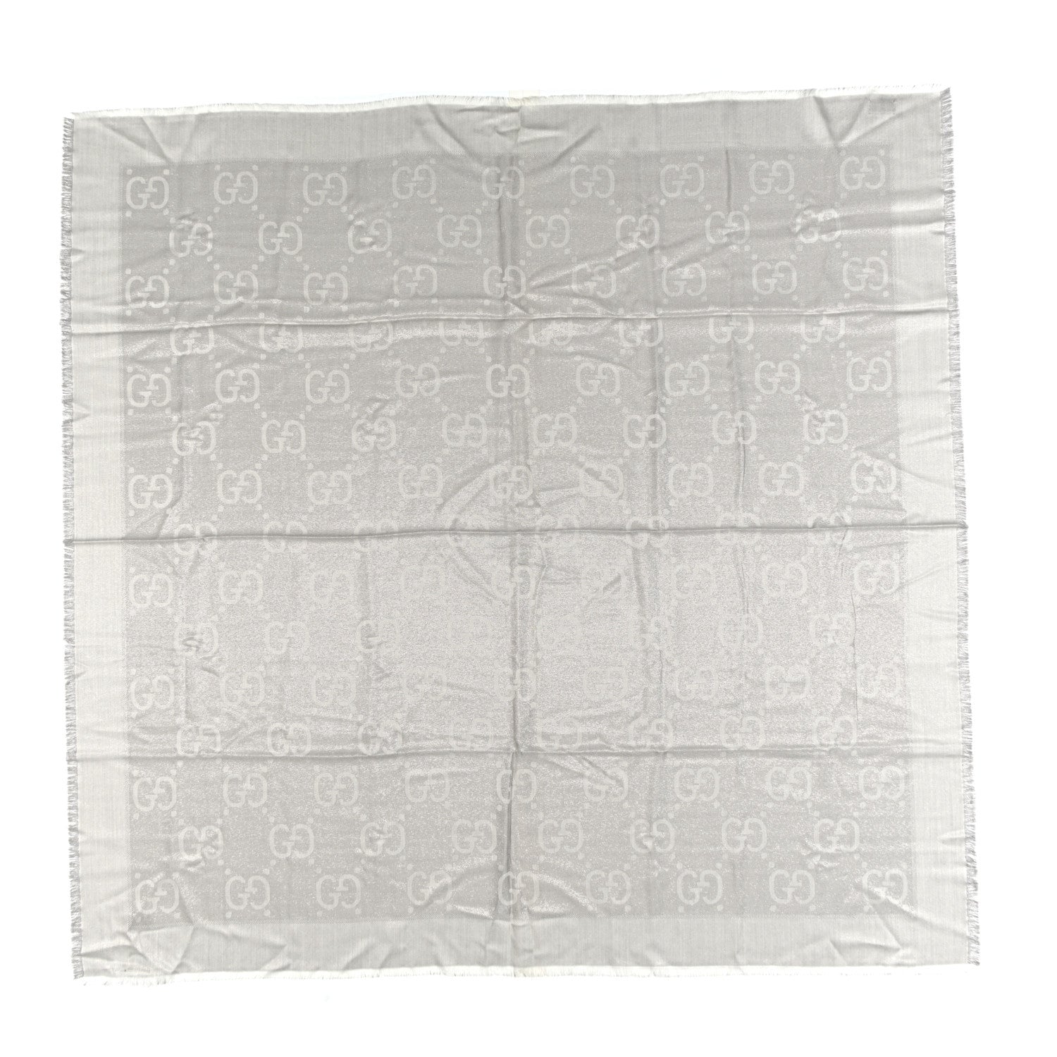 Gucci Wool Silk Jacquard Lame GG Monogram Atarest Lux Square Shawl Graphite Silver 1 of 3