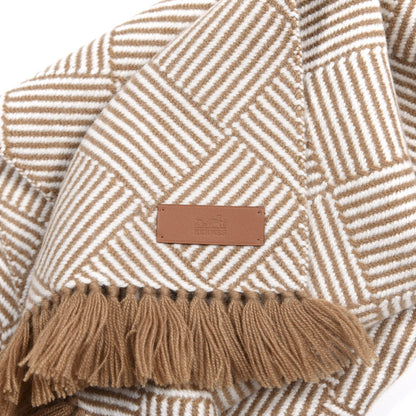 Hermes Cashmere Tile Weave Muffler Camel Ecru 3 of 3