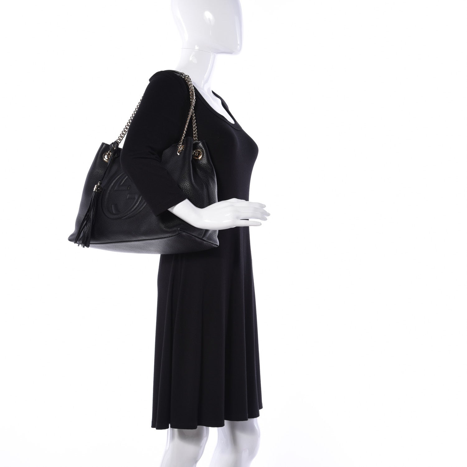 Gucci Pebbled Calfskin Medium Soho Chain Shoulder Bag Black 2 of 9