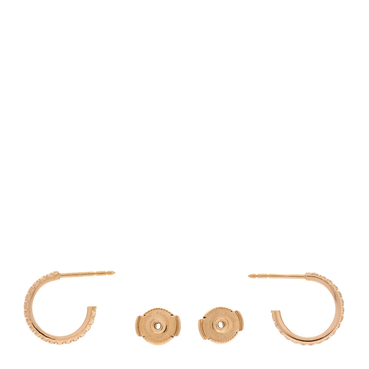 Tiffany 18K Rose Gold Diamond Small Metro Hoop Earrings 3 of 5