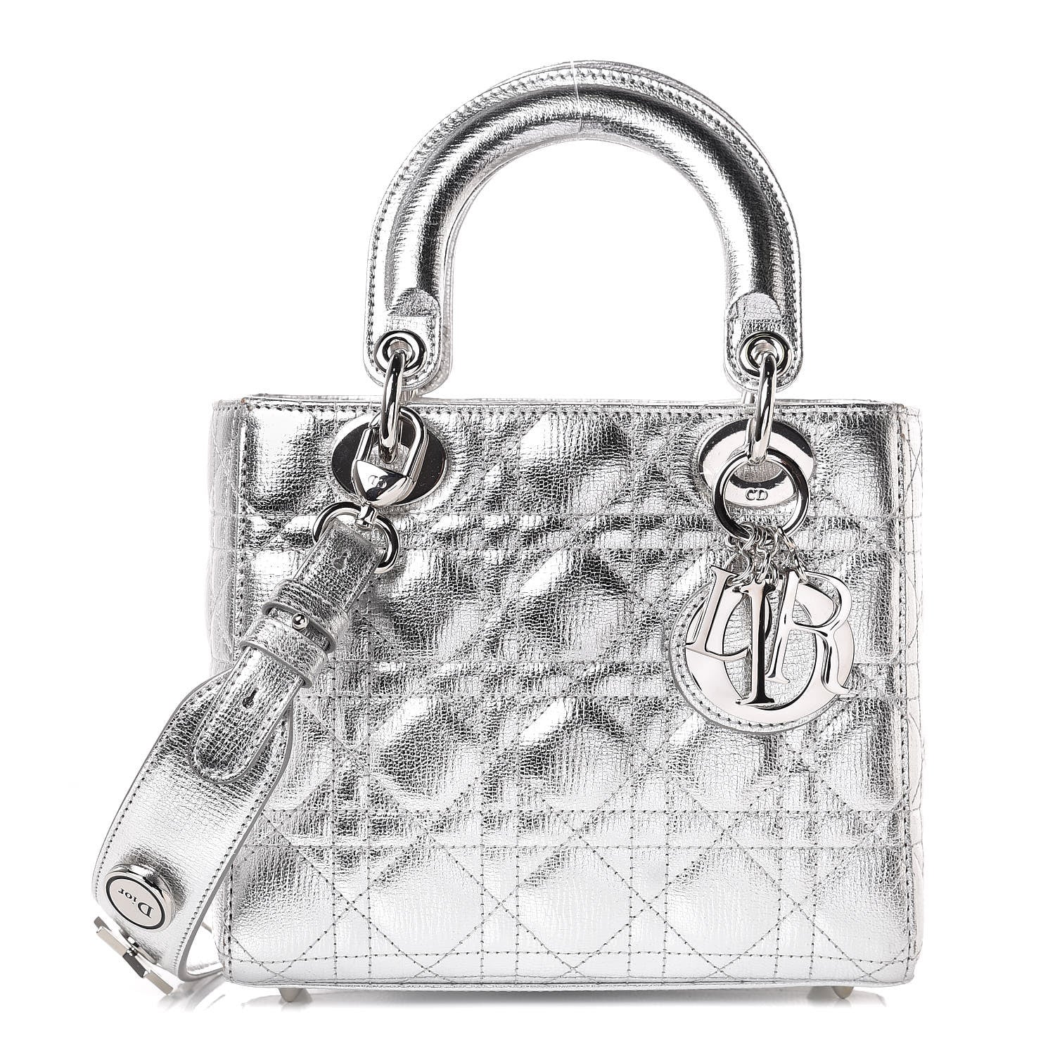 Christian Dior Metallic Grained Calfskin Cannage Small Lucky Badges My Lady Dior Silver 1 of 10