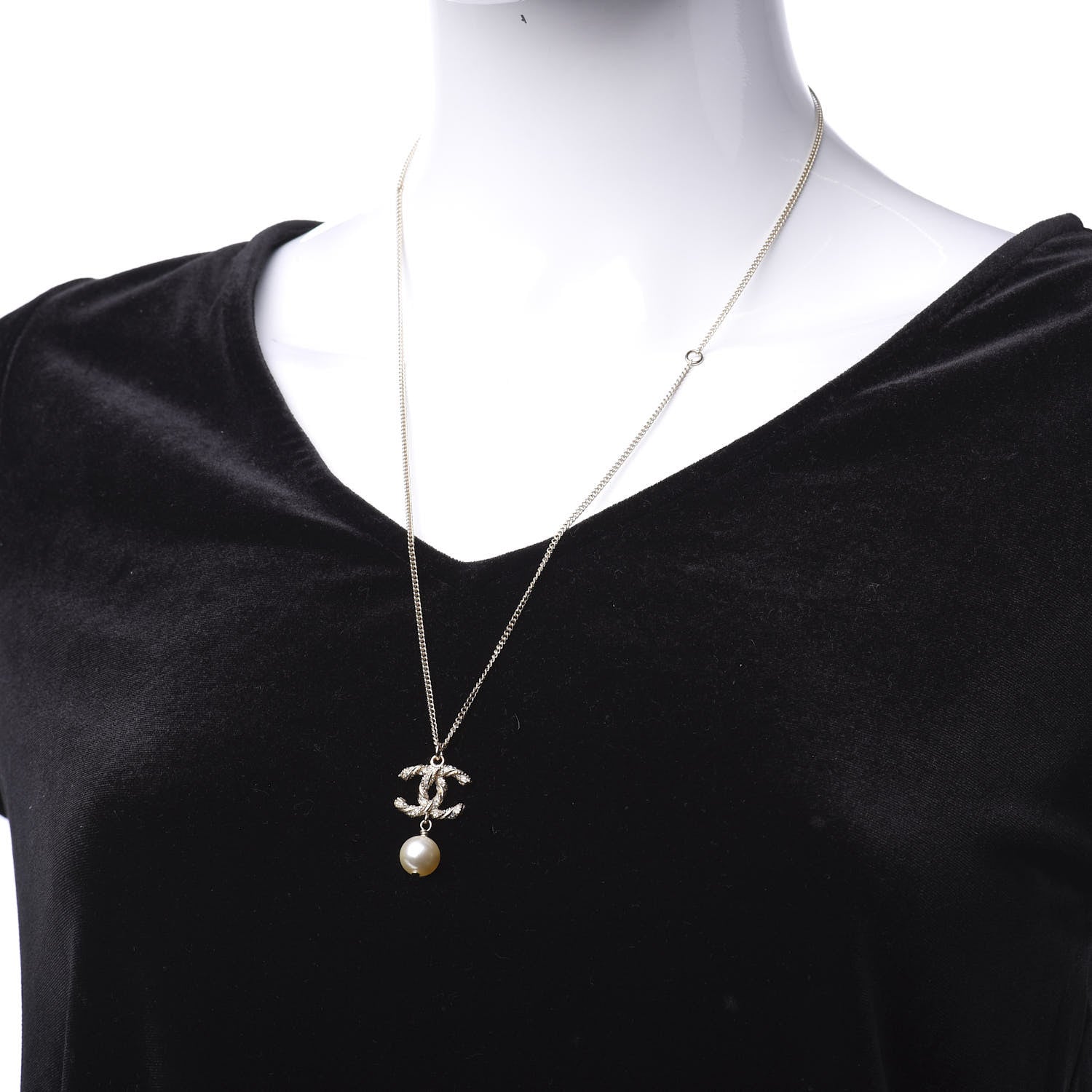 Chanel Pearl Crystal Twisted CC Drop Necklace Gold 2 of 4
