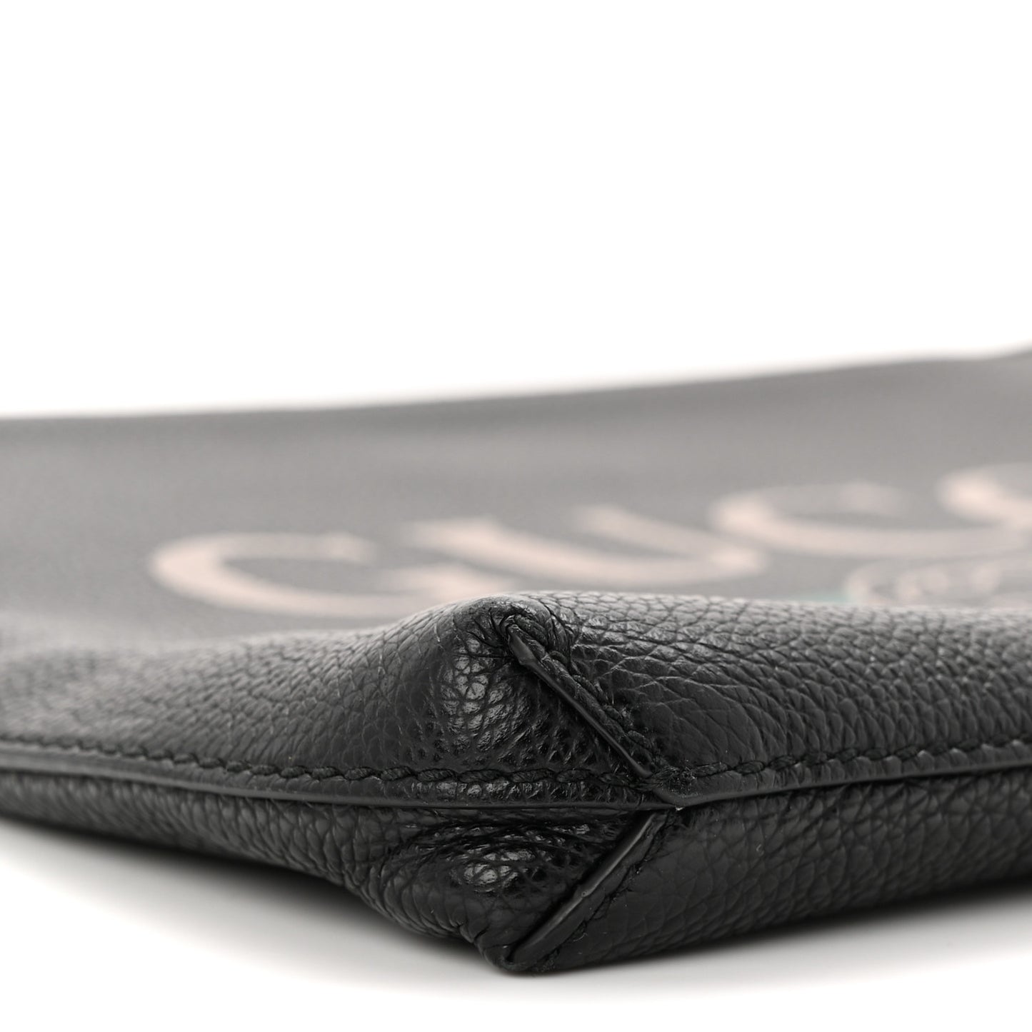 Pebbled Calfskin Logo Wristlet Black
