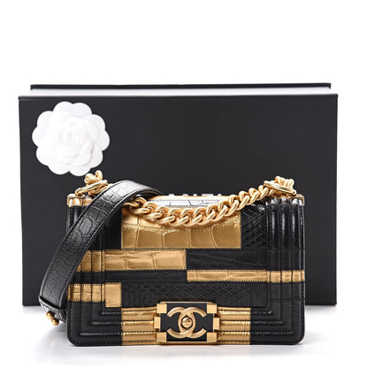 Chanel Crocodile Python Calfskin Embossed Small Boy Flap Black Gold 13 of 13