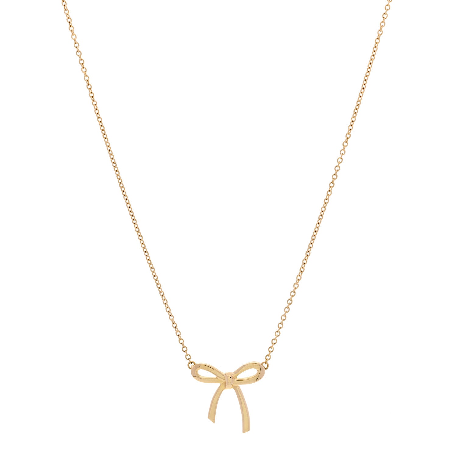 Tiffany 18K Yellow Gold Mini Bow Pendant Necklace 1 of 5