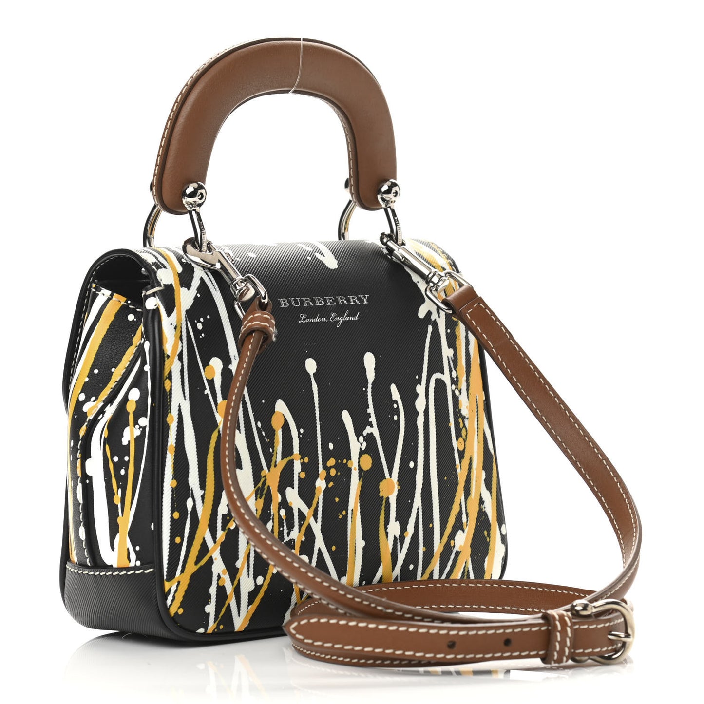 Trench Calfskin Splash Print Small DK88 Top Handle Bag Black