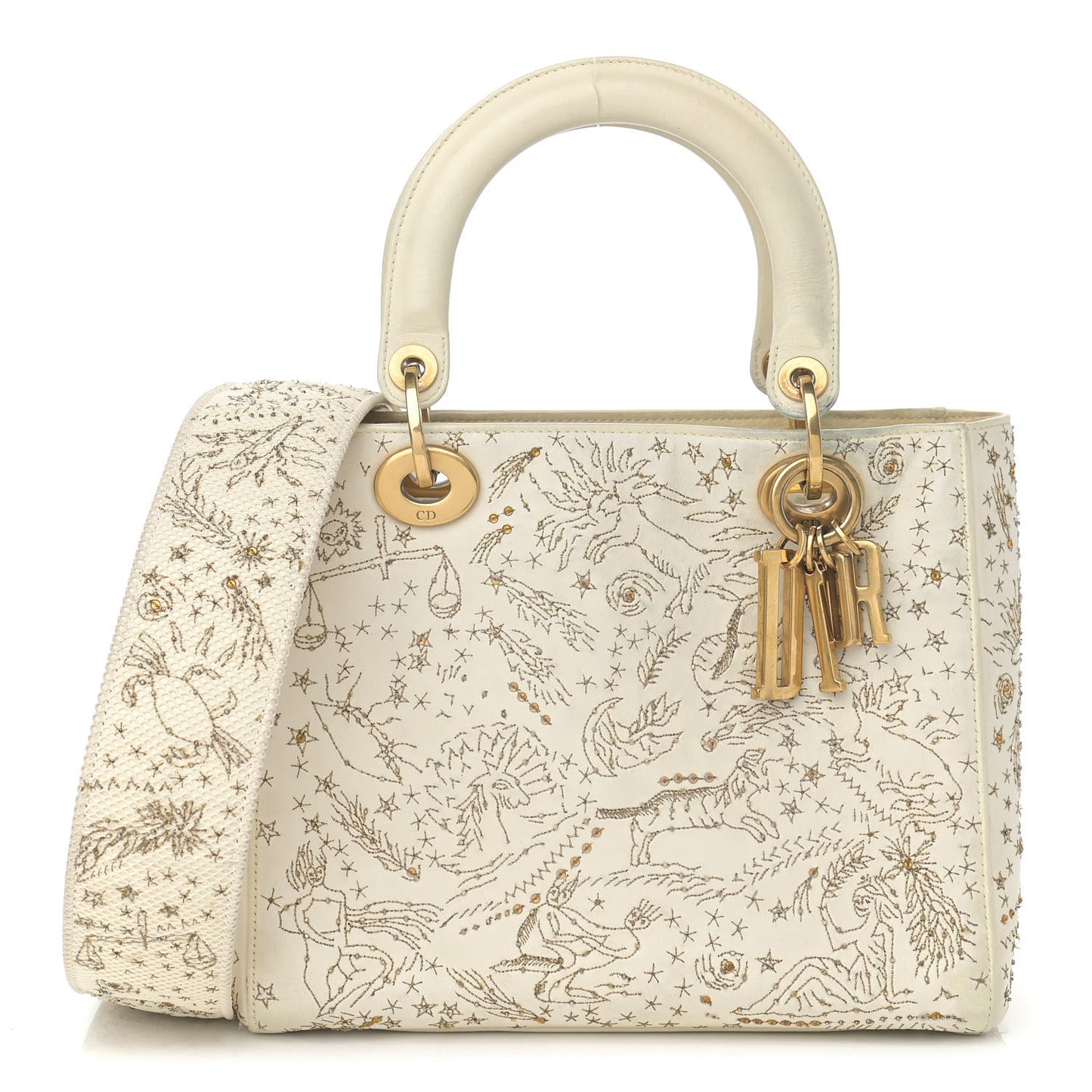 Embroidered Medium Lady Dior White Multicolor